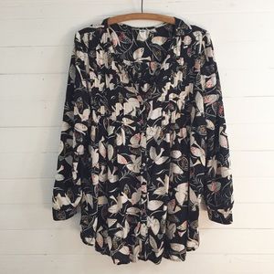 Old Navy Maternity Flowy Black Bird Blouse L